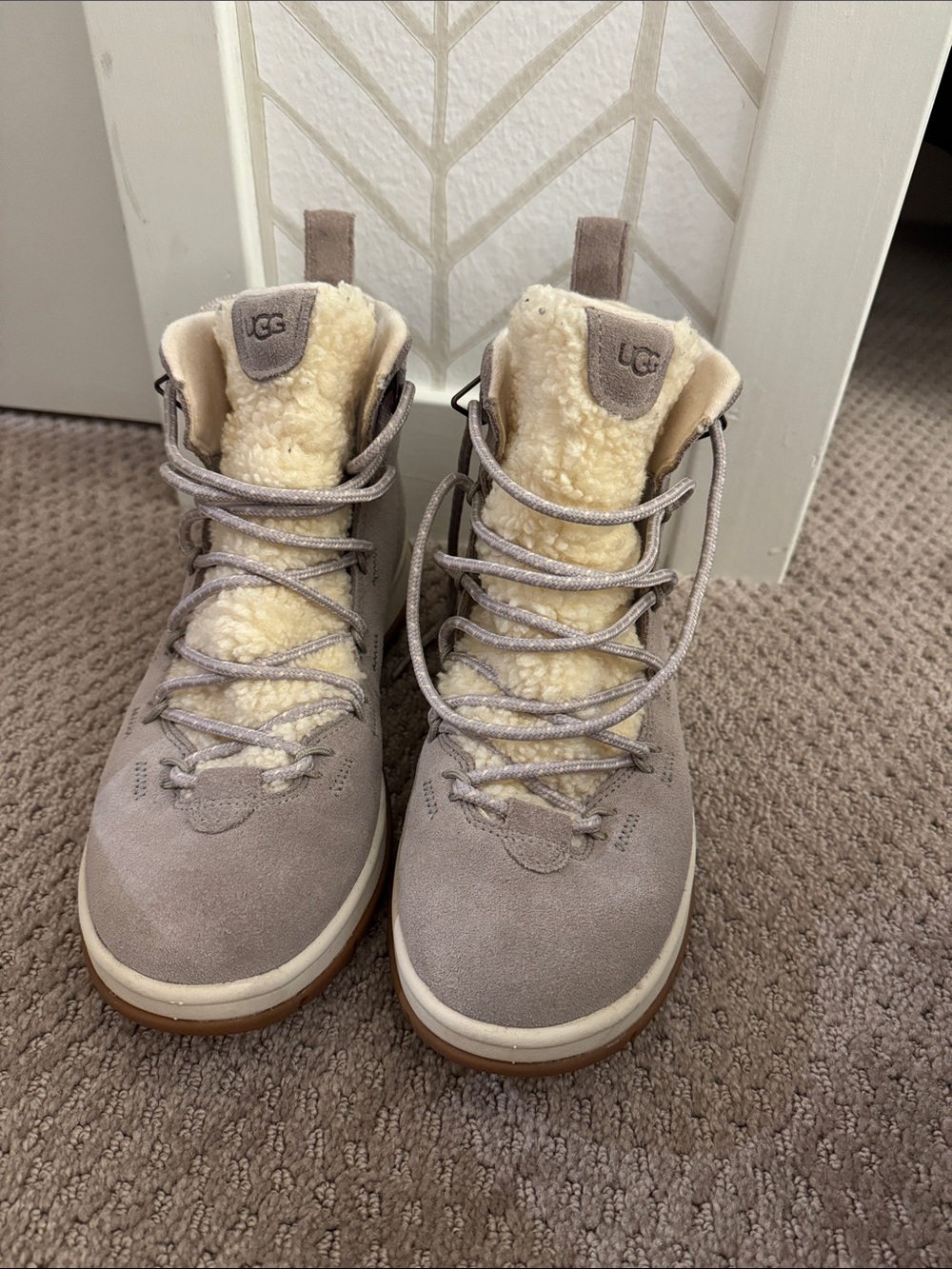 UGG Taupe Suede Shearling-Lined Winter Boots